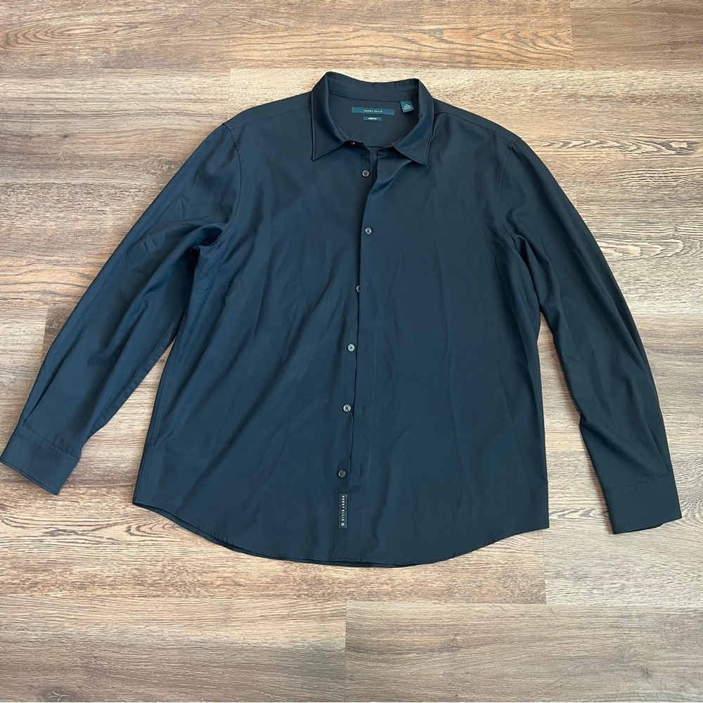 Perry Ellis Men’s XL Navy Blue Button Down Dress Shirt Stretch Long Sleeve